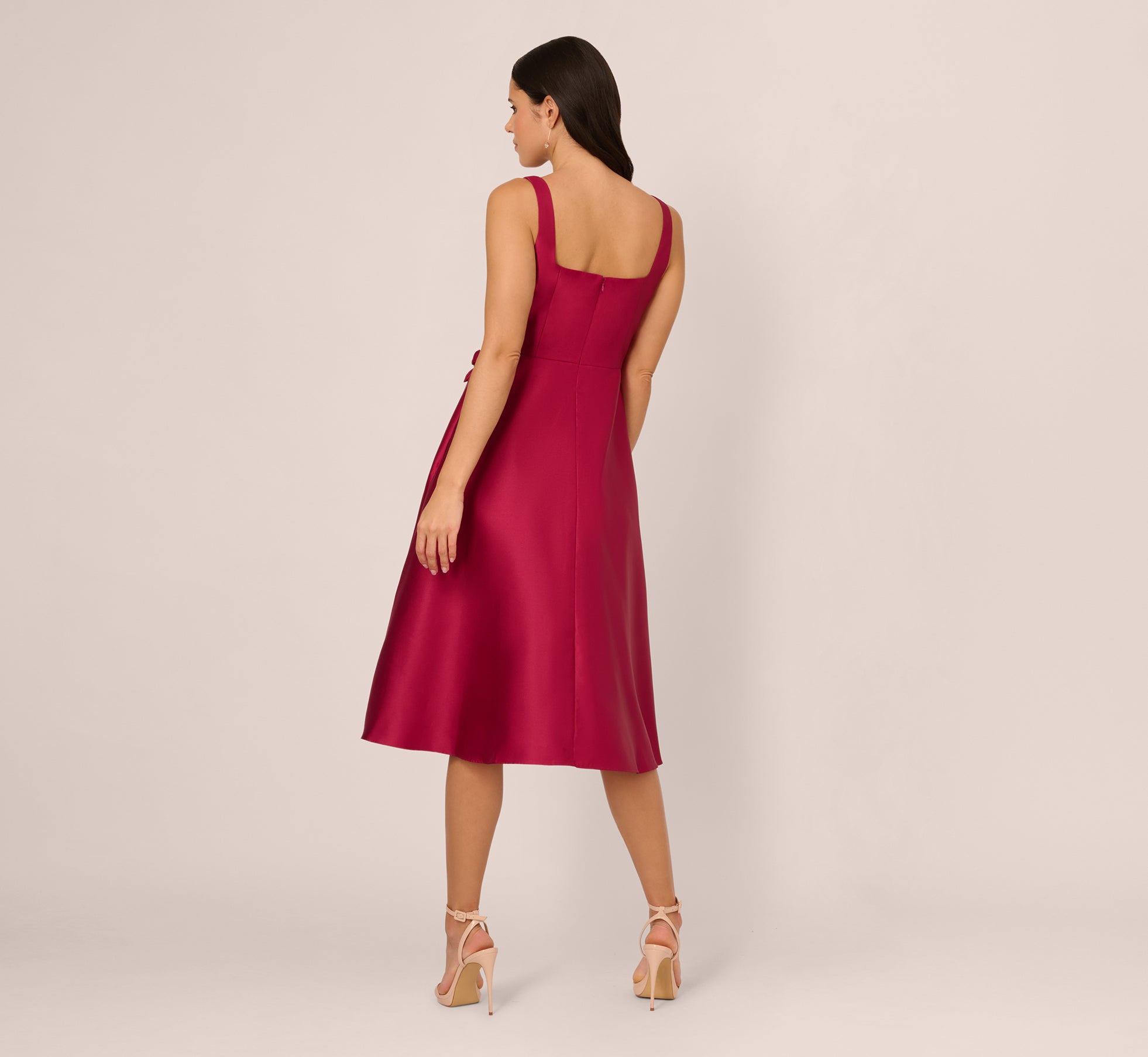 Sleeveless 3D Flower Mikado Midi Dress In Red Plum