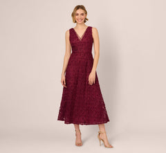 Sleeveless Soutache Embroidered Midi Dress In Light Wine
