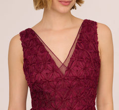 Sleeveless Soutache Embroidered Midi Dress In Light Wine