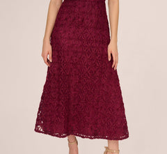Sleeveless Soutache Embroidered Midi Dress In Light Wine