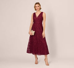 Sleeveless Soutache Embroidered Midi Dress In Light Wine