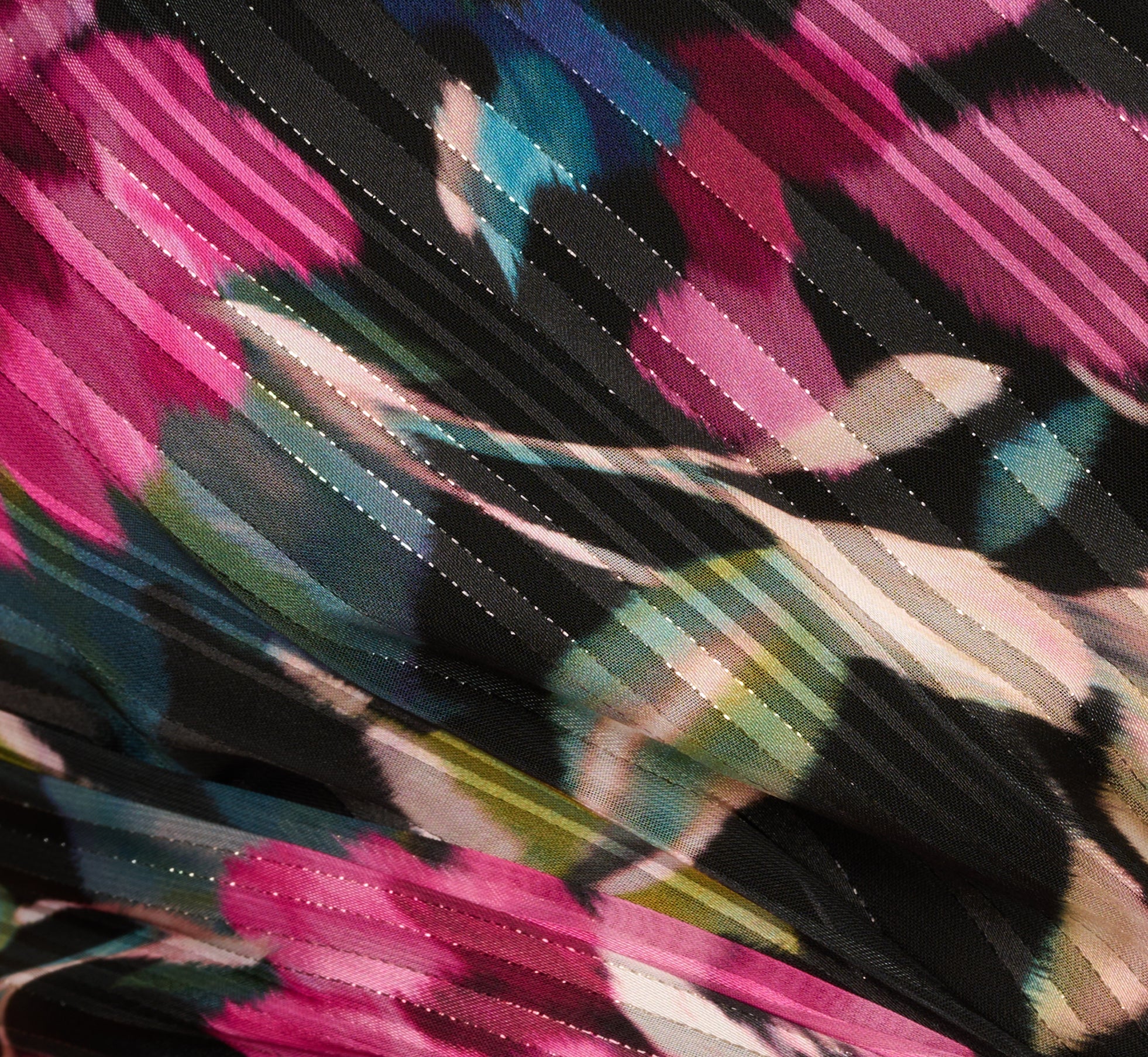 One Shoulder Metallic Floral Stripe Gown In Black Multi