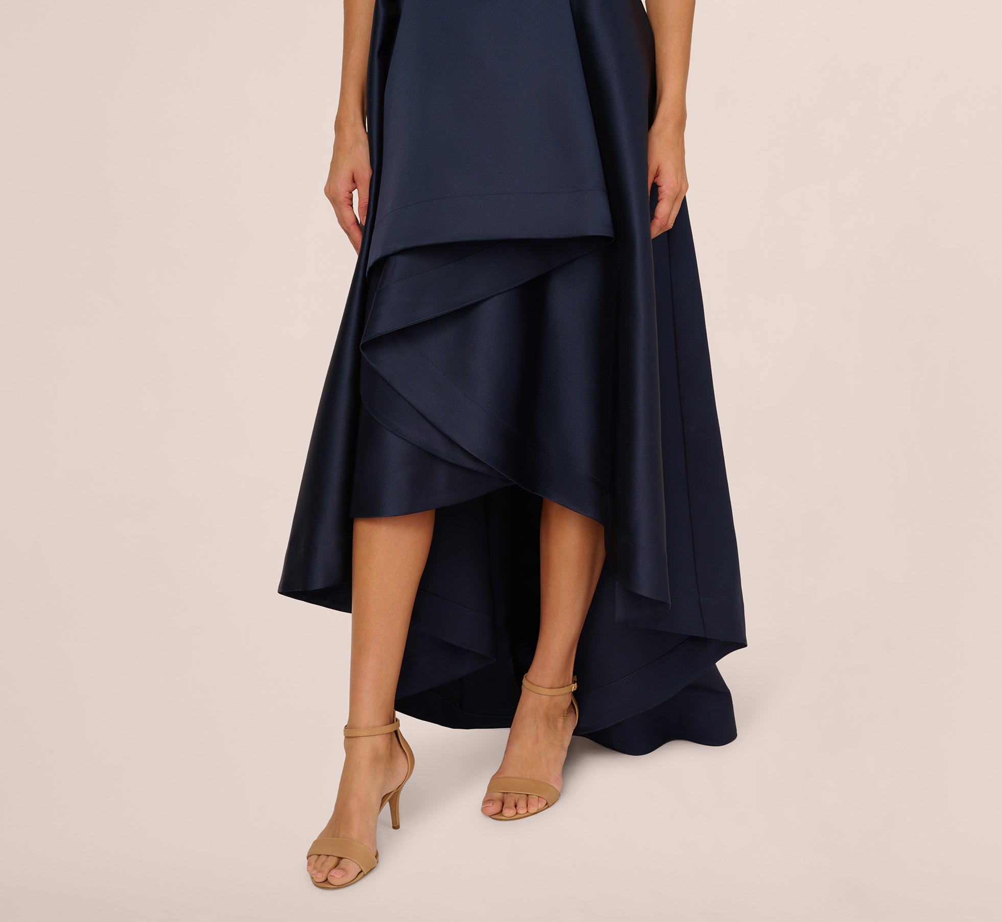One Shoulder Draped Mikado High Low Gown In Midnight