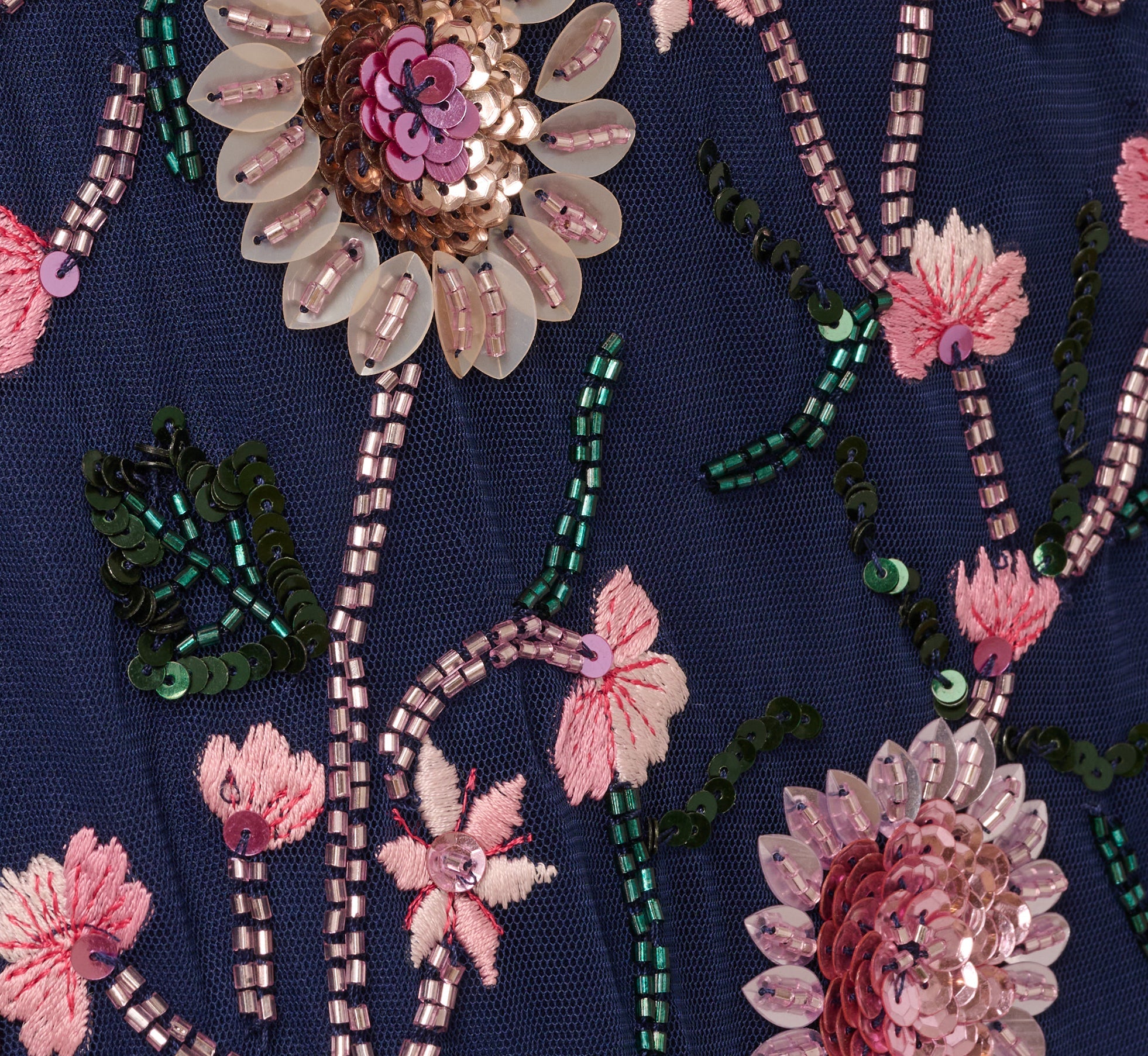 Sleeveless Square Neck Floral Beaded Godet Gown In Navy Pink Multi