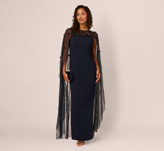 Floral Beaded Cape Gown In Midnight