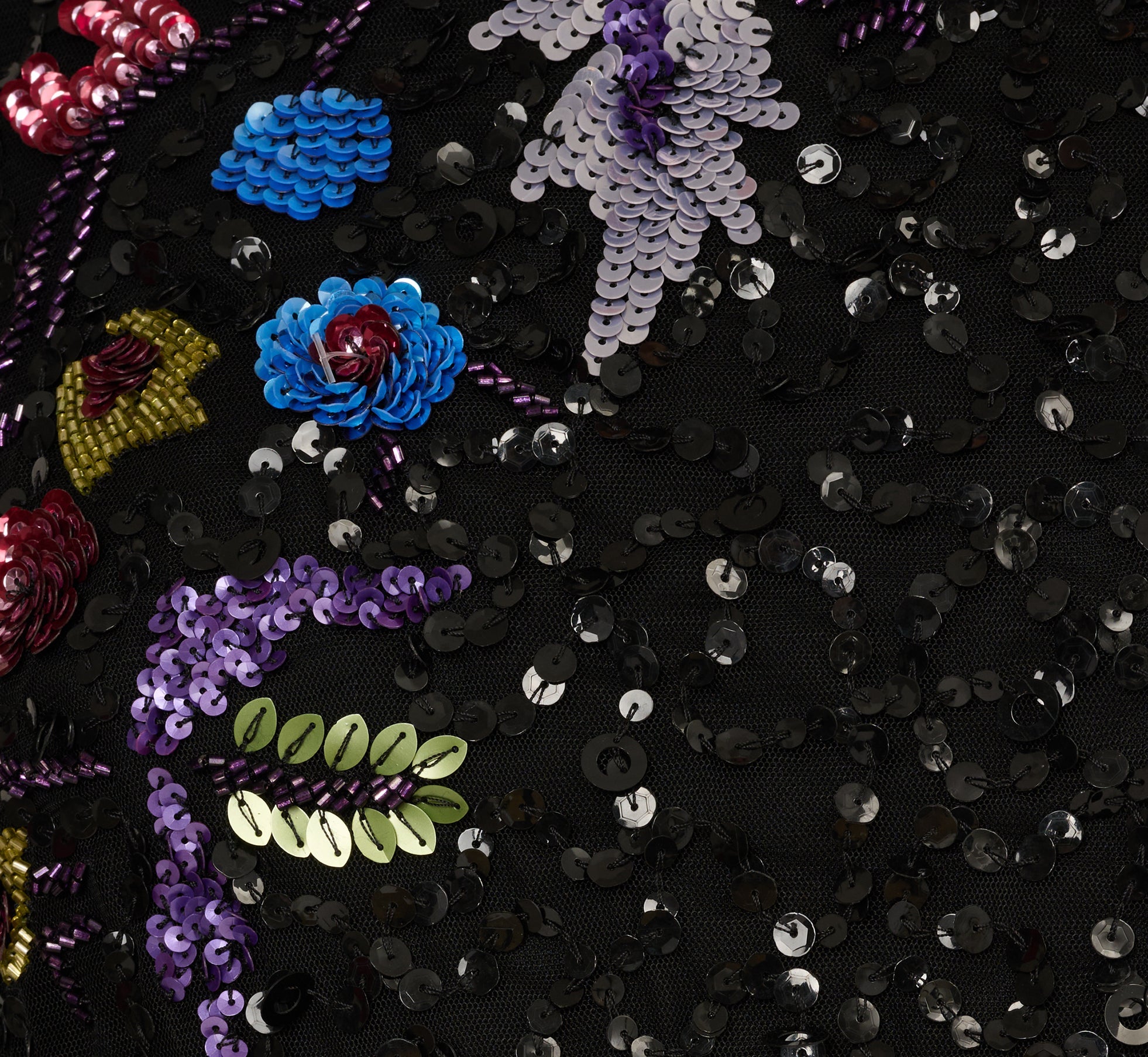 Bishop Sleeve Floral Sequin Bead Gown In Black Multi