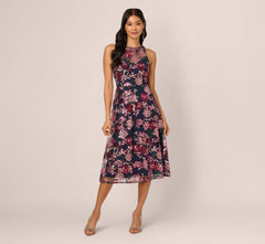 Sleeveless Illusion Sequin Midi Dress In Midnight Multi