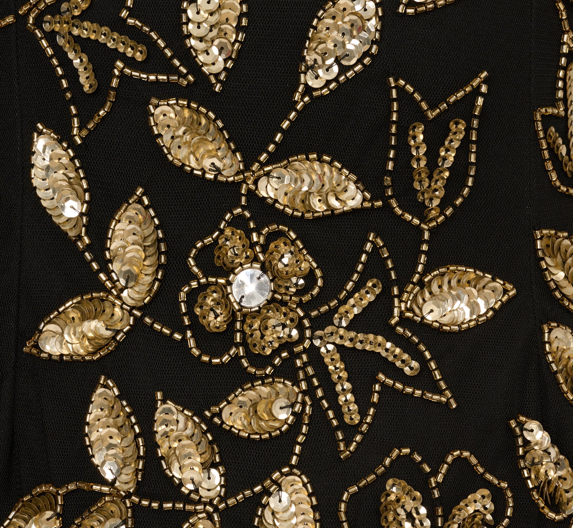 Sleeveless Floral Beaded Godet Gown In Black Gold