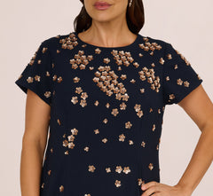 Plus Size Short Sleeve Floral Sequin Shift Dress In Midnight Rosegold