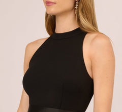 Sleeveless Asymmetrical Draped Taffeta Combo Gown In Black