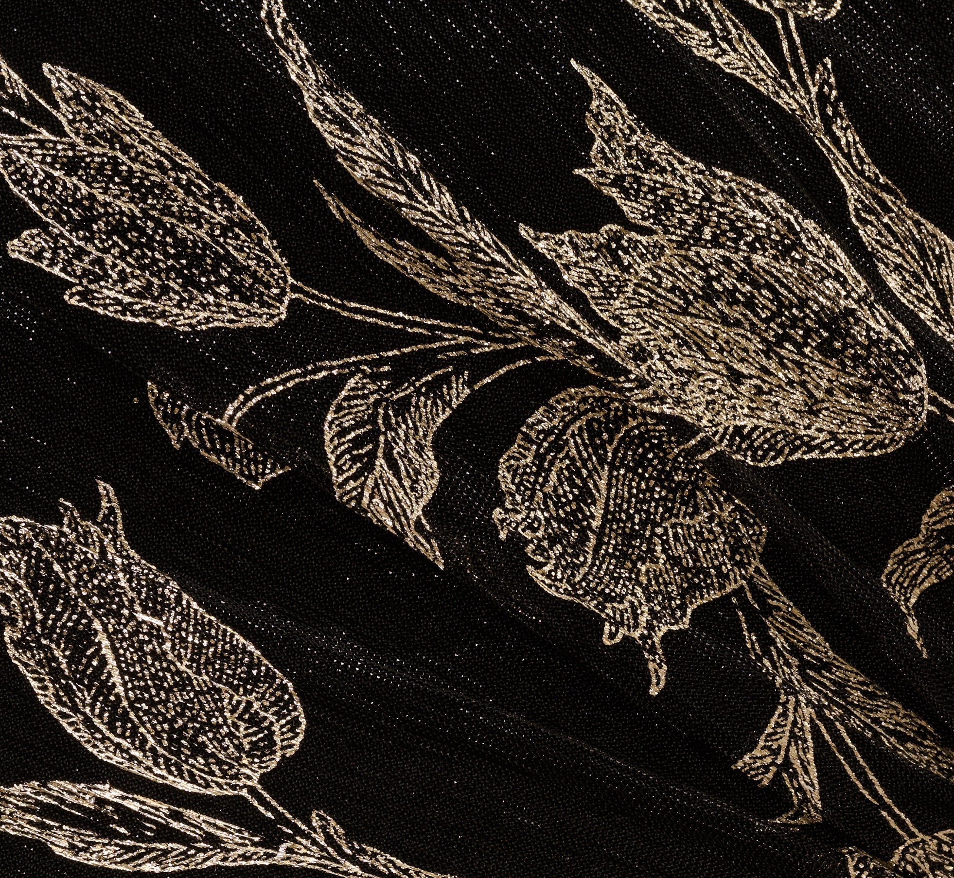 Sleeveless Asymmetrical Crinkle Metallic Floral Gown In Black Gold