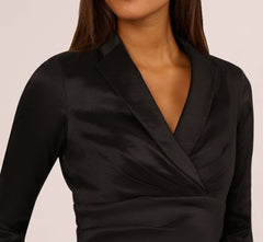 Long Sleeve Taffeta Tuxedo Gown In Black