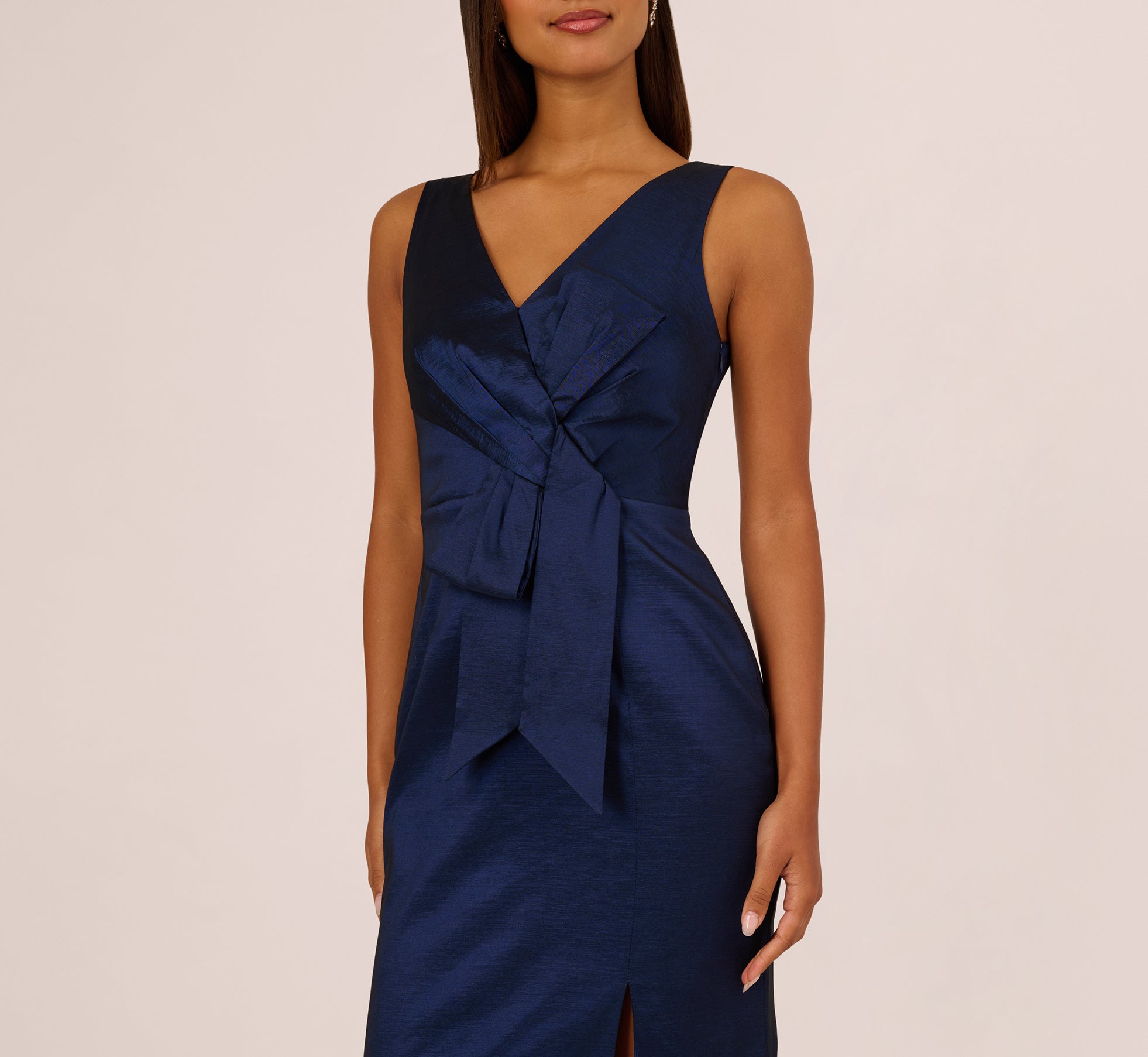 Sleeveless Taffeta Bow Gown In Antique Blue