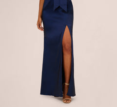 Sleeveless Taffeta Bow Gown In Antique Blue