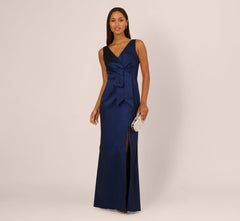 Sleeveless Taffeta Bow Gown In Antique Blue