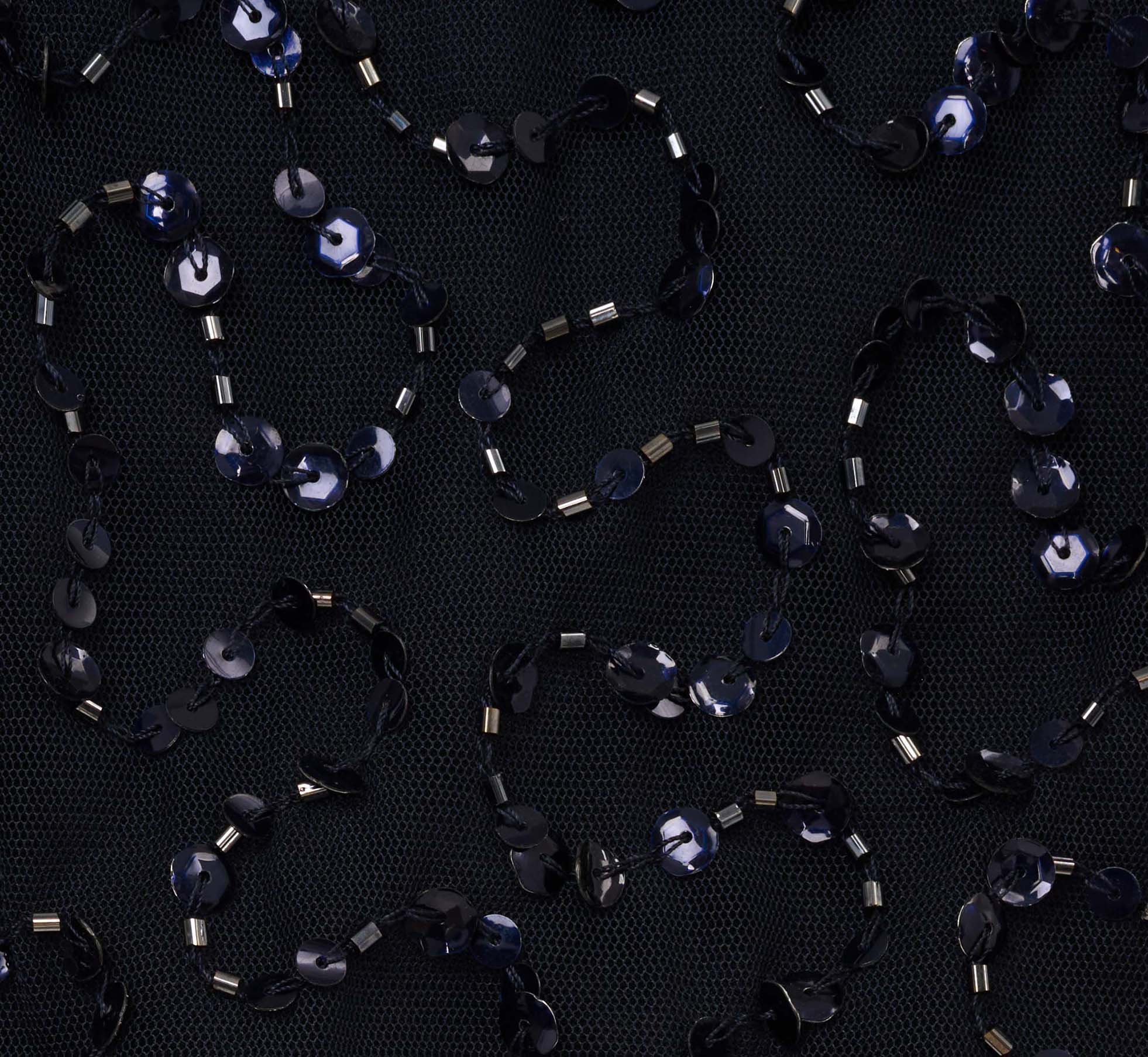 Short Sleeve Beaded Floral Embroidery Gown In Midnight Multi