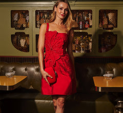 Sleeveless 3D Floral Beaded Cocktail Dress In Red