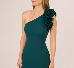 One Shoulder Ruffle Mermaid Gown In Hunter