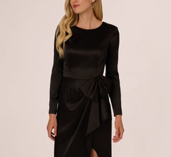 Long Sleeve Satin Bow Gown In Black