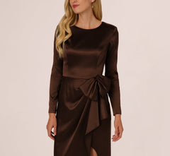 Long Sleeve Satin Bow Gown In Chocolate