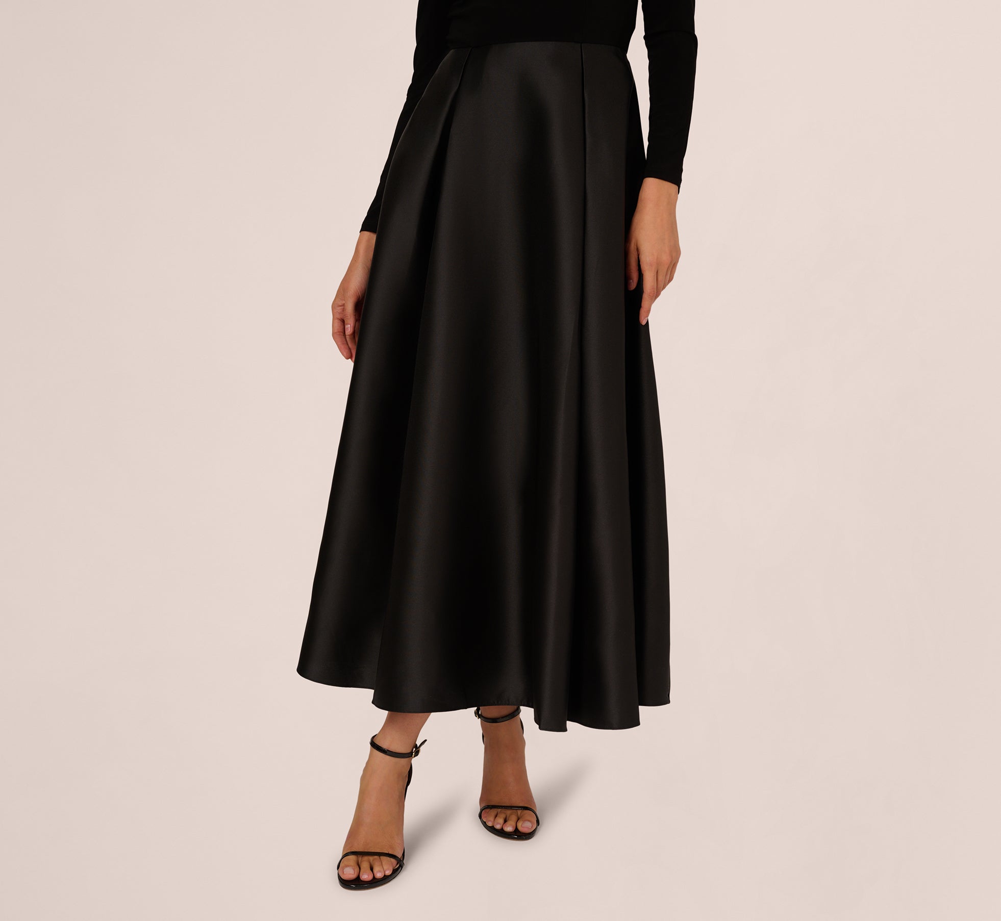 Off Shoulder Long Sleeve Mikado Combo Gown In Black