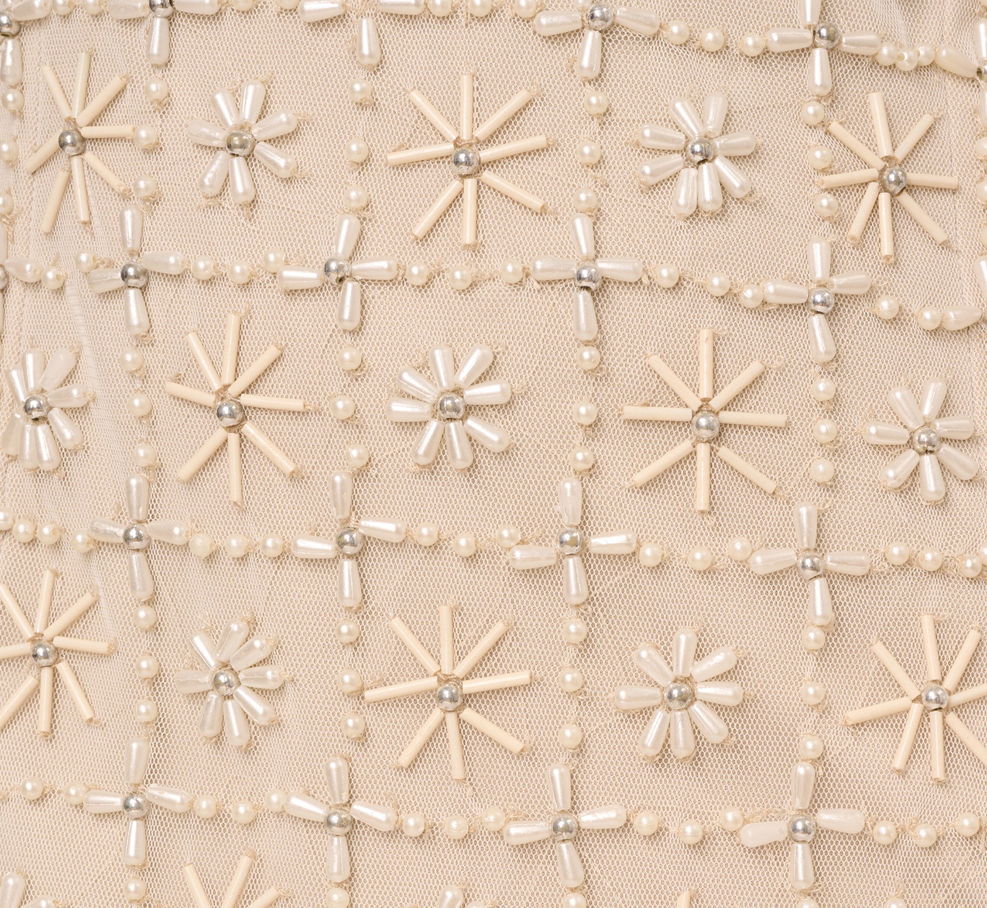 Off Shoulder Pearly Beaded Column Gown In Ivory Nude