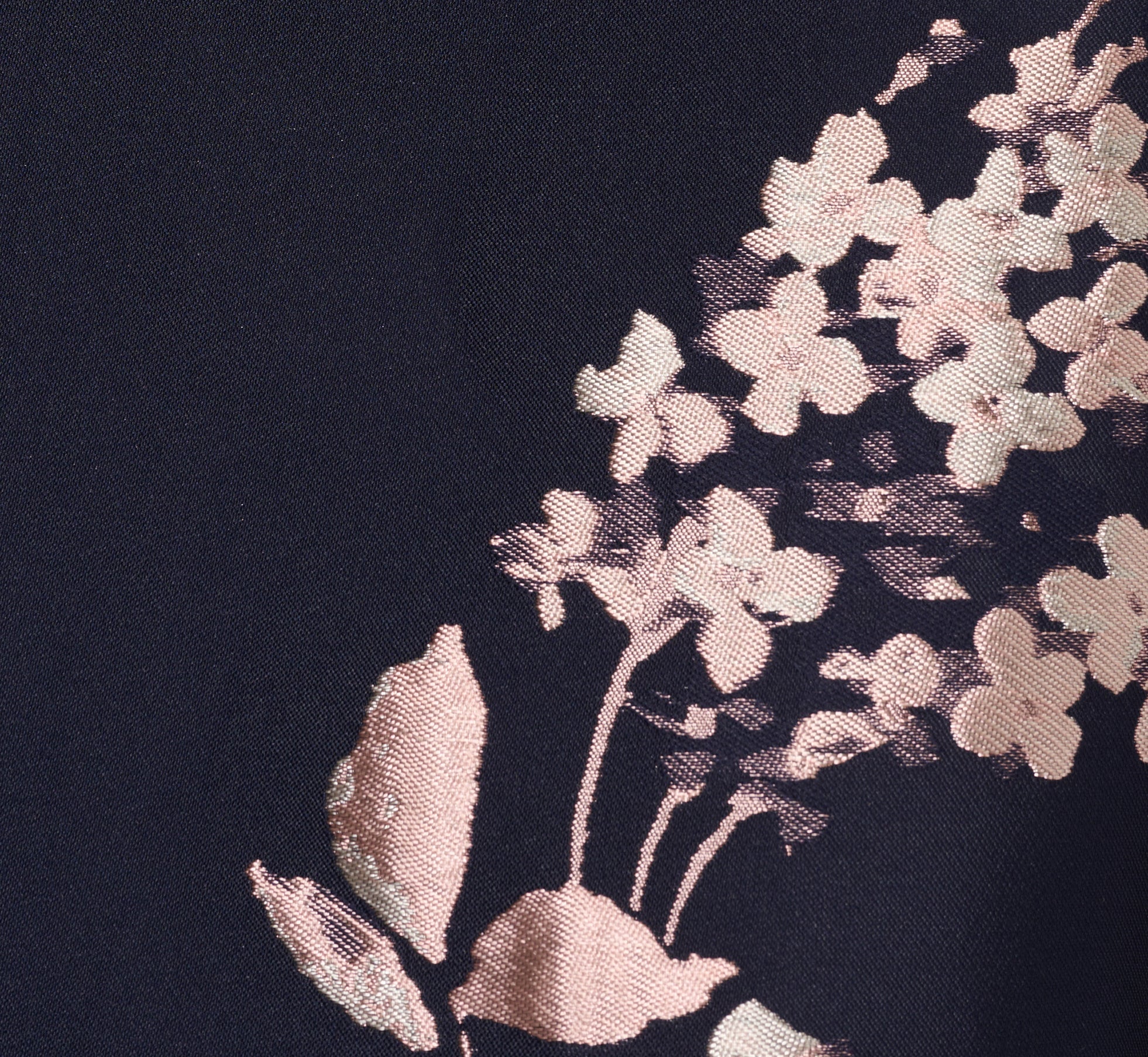 Off Shoulder Metallic Floral Jacquard Gown In Navy Blush