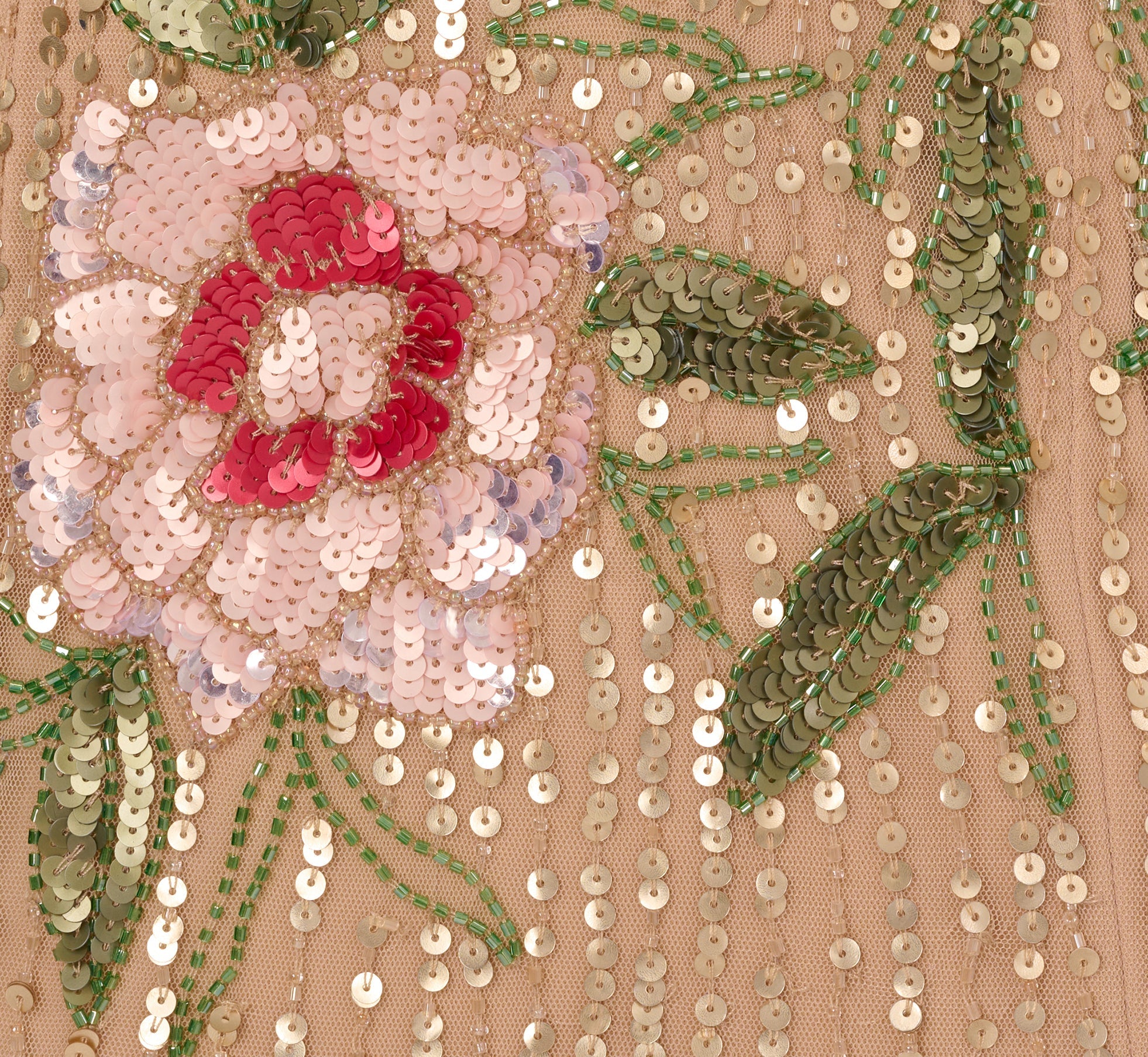 One Shoulder Floral Sequin Bead Gown In Nude Multi