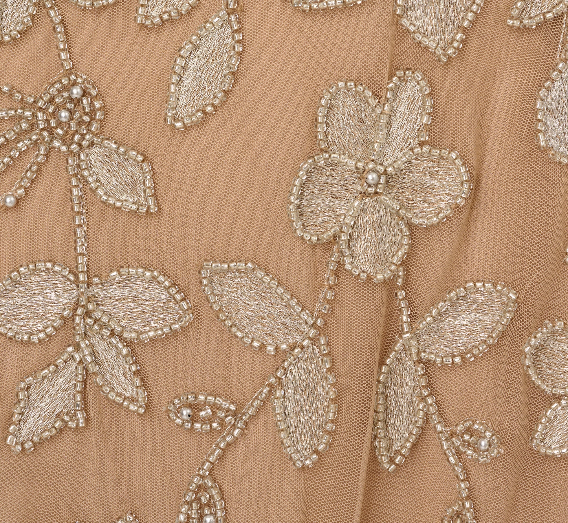 Strapless Floral Beaded Embroidery Gown In Taupe Pink