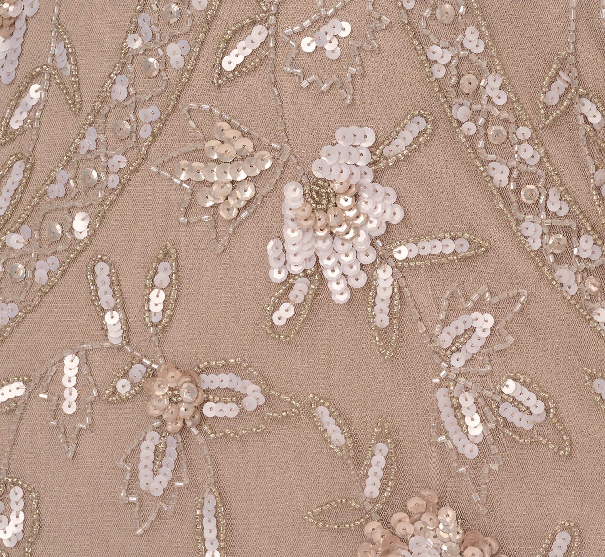 Flutter Sleeve Floral Beaded Fringe Midi Dress In Marble