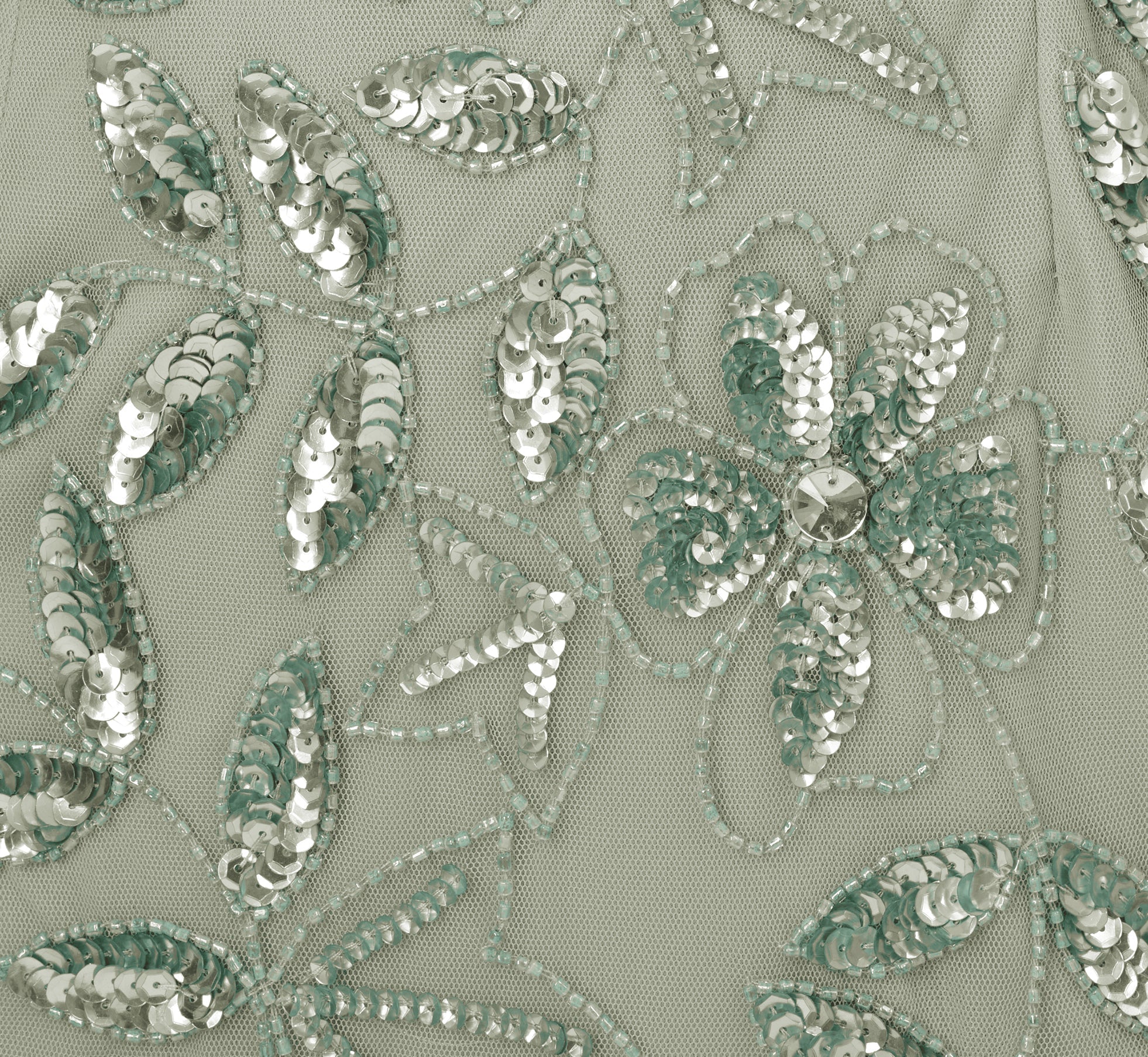 Floral Beaded Godet Cape Gown In Aqua Dust