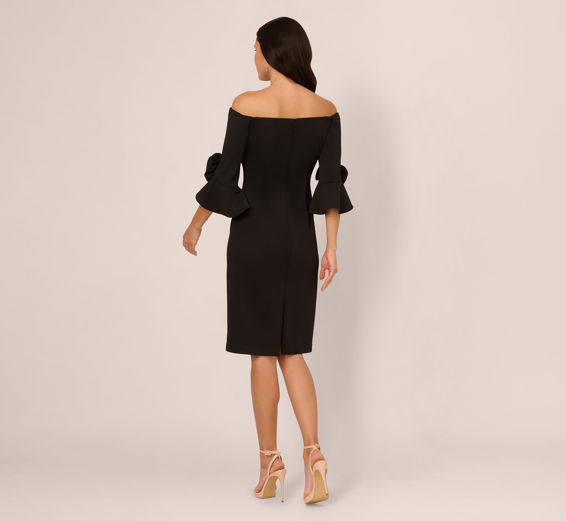 Off Shoulder Three Quarter Rosette Sleeve Cocktail Dress In Black