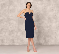Strapless Bonded Crepe Midi Dress With Beaded Notch Neckline In Twilight
