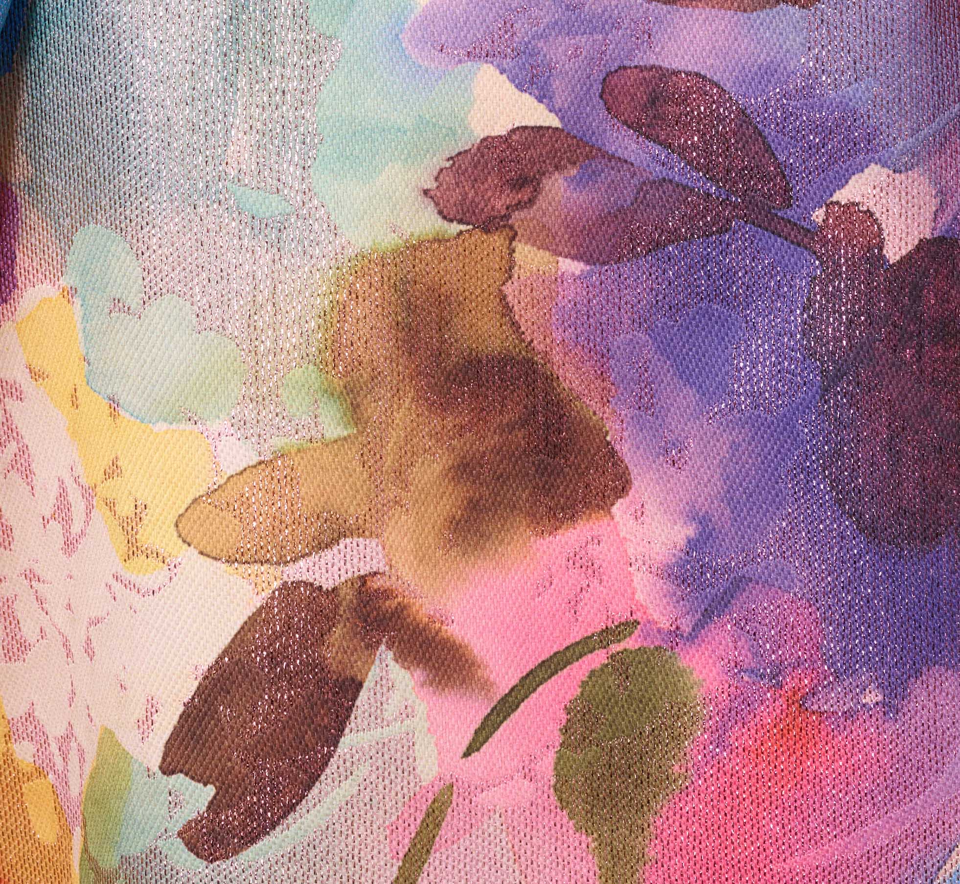 Multicolor Metallic Floral Print Jacquard High Low Gown With Pockets In Pink Multi