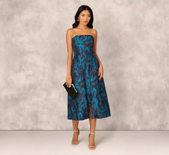 Floral Jacquard Midi Dress In Blue Black Multi