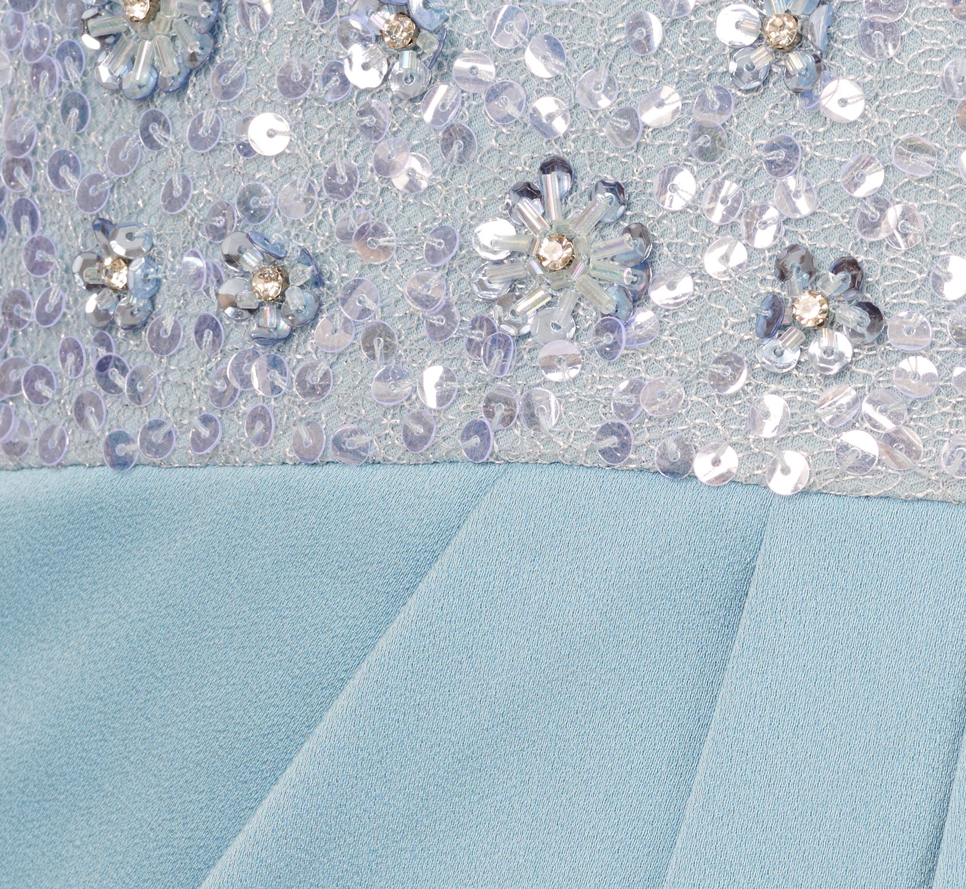 Off Shoulder Beaded Satin Combo Long Dress In Clear Water