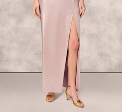 Strapless Draped Foil Mikado Gown In Mauve Silver