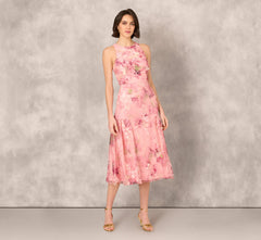 Sleeveless Embroidered Side Flounce Midi Dress In Pink Multi