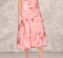 Sleeveless Embroidered Side Flounce Midi Dress In Pink Multi