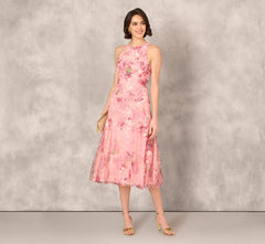 Sleeveless Embroidered Side Flounce Midi Dress In Pink Multi
