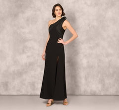 One Shoulder Pleated Detail Mermaid Gown In Black