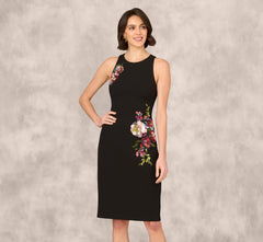 Sleeveless Sequin Flower Sheath Midi Dress In Black