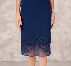 Sleeveless Beaded Organza Hem Halter Midi Dress In Navy