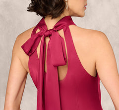 Bias Cut Satin Cowl Halter Gown In Meritage