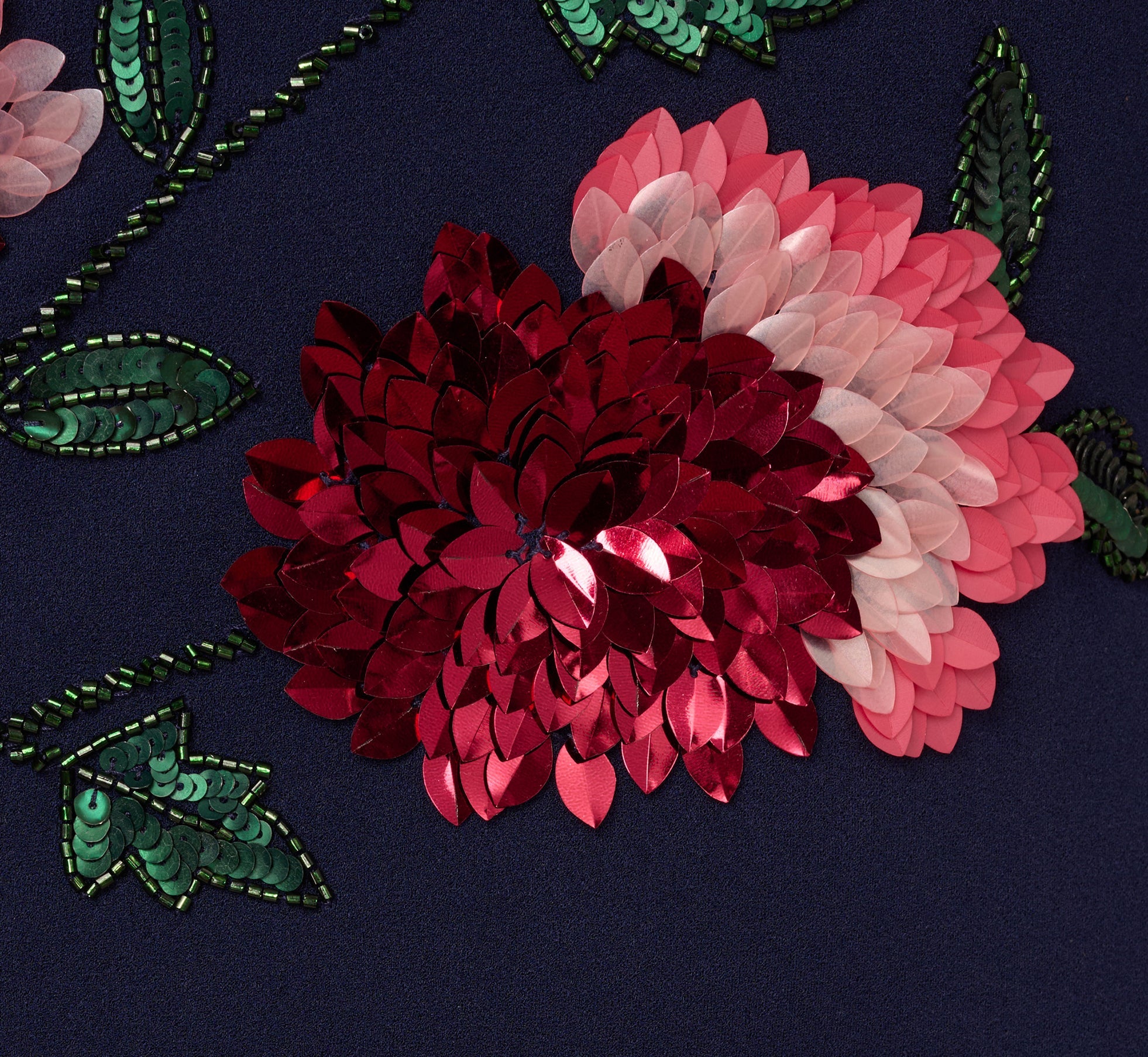 Strapless Floral Sequin Beaded Column Gown In Navy