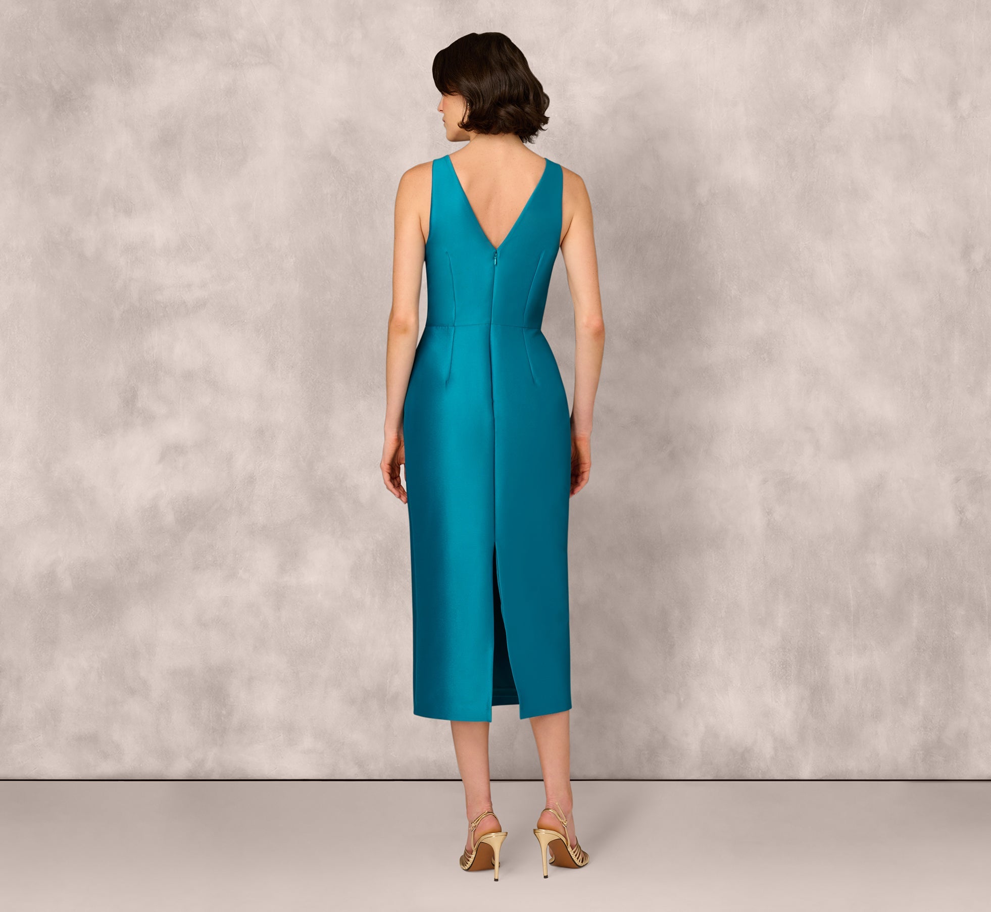 Sleeveless Sequin Bead Flower Midi Dress In Peacock