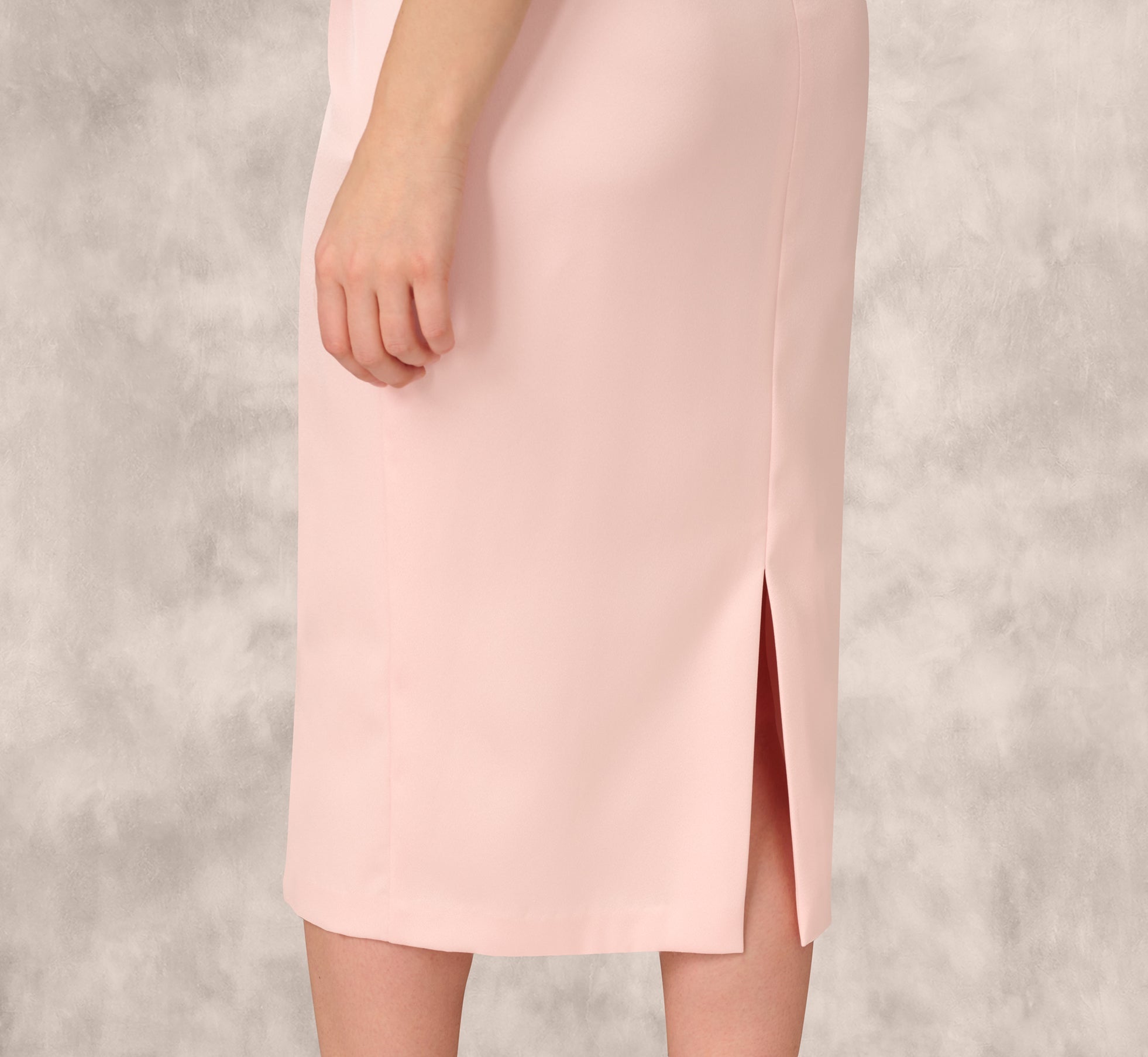 Sleeveless Satin Rosette Midi Sheath Dress In Pink Peach