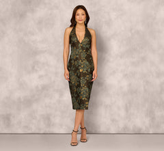 Jacquard Halter Midi Sheath Dress In Cool Mint