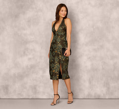 Jacquard Halter Midi Sheath Dress In Cool Mint