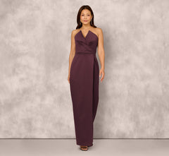 Strapless Notch Neck Satin Gown In Midnight Plum